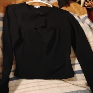 XOXO Black Long Sleeve  top with small peep detail  19 inches p2p